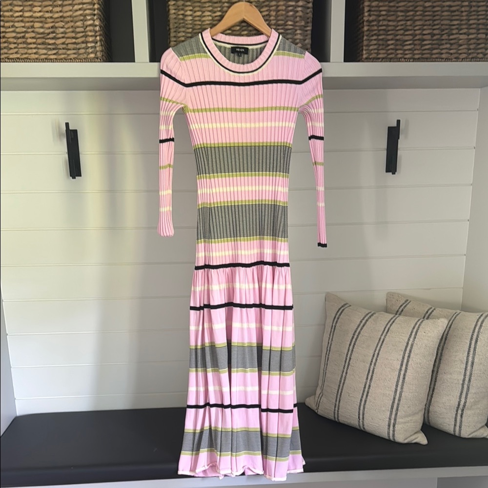 ME+EM Pink and White Long Sleeve Sheath Dress